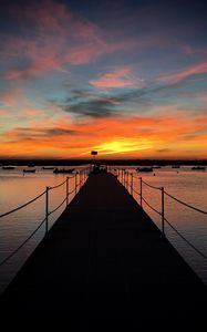 Preview wallpaper pier, boats, sea, horizon, evening