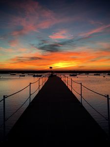 Preview wallpaper pier, boats, sea, horizon, evening