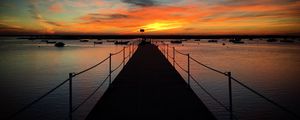 Preview wallpaper pier, boats, sea, horizon, evening