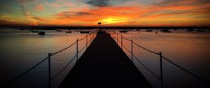 Preview wallpaper pier, boats, sea, horizon, evening