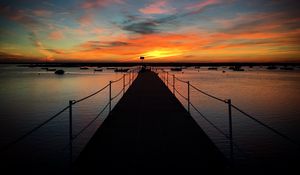 Preview wallpaper pier, boats, sea, horizon, evening