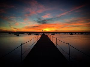 Preview wallpaper pier, boats, sea, horizon, evening