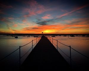 Preview wallpaper pier, boats, sea, horizon, evening