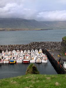 Preview wallpaper pier, boats, sea, mountains