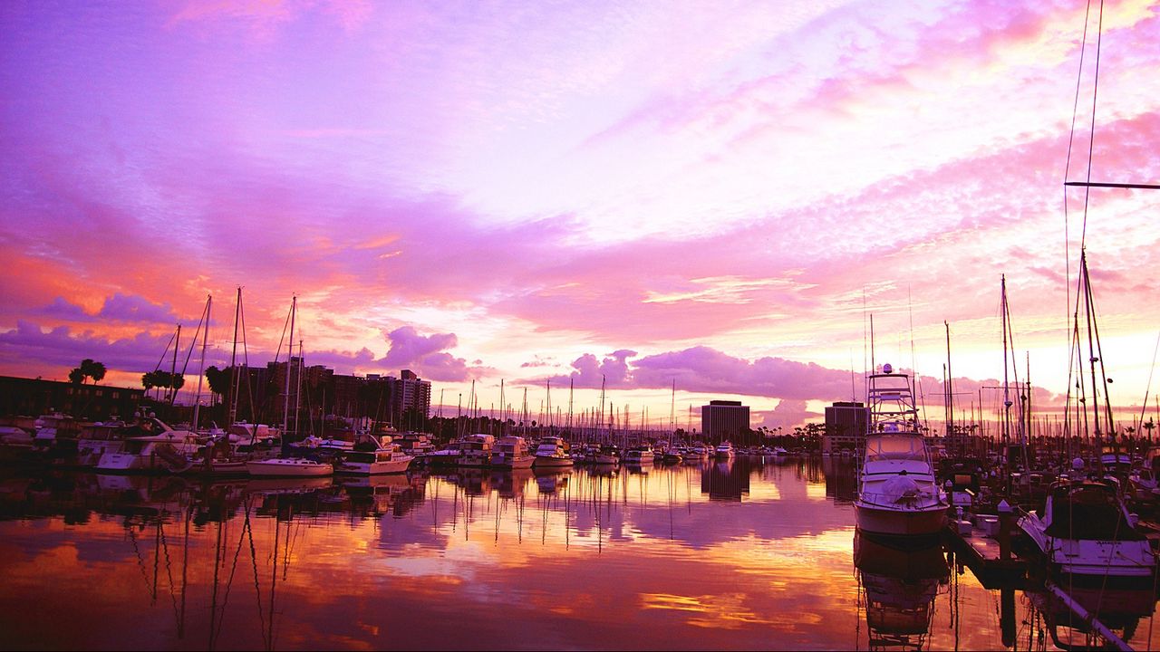 Wallpaper pier, boats, sky, sunset, sea