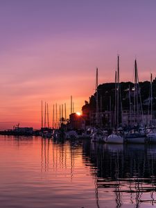 Preview wallpaper pier, boats, sunset