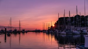 Preview wallpaper pier, boats, sunset