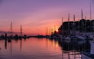 Preview wallpaper pier, boats, sunset