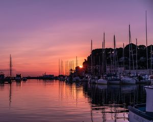 Preview wallpaper pier, boats, sunset