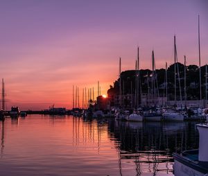 Preview wallpaper pier, boats, sunset