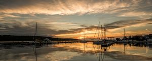 Preview wallpaper pier, boats, yachts, lake, reflection, twilight