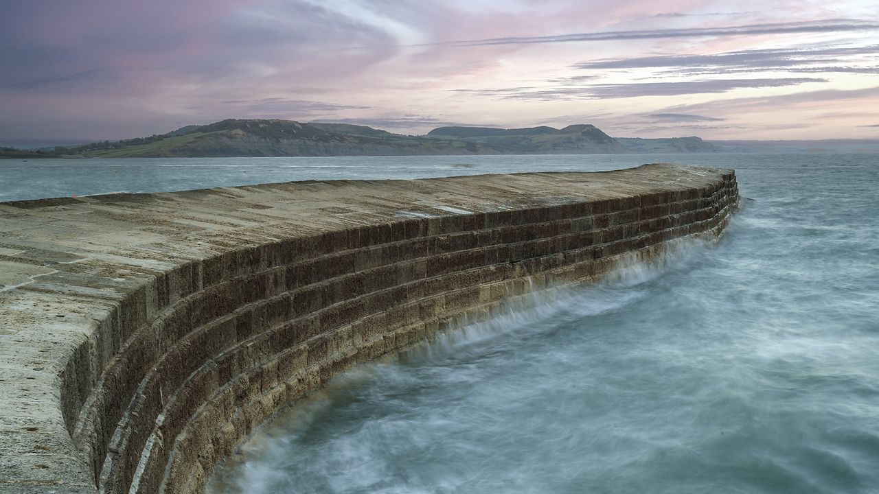 Wallpaper pier, bricks, sea, horizon