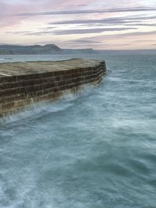 Preview wallpaper pier, bricks, sea, horizon