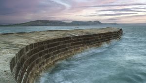 Preview wallpaper pier, bricks, sea, horizon