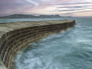 Preview wallpaper pier, bricks, sea, horizon