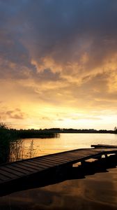 Preview wallpaper pier, bridge, lake, decline, coast, outlines