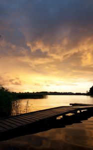 Preview wallpaper pier, bridge, lake, decline, coast, outlines