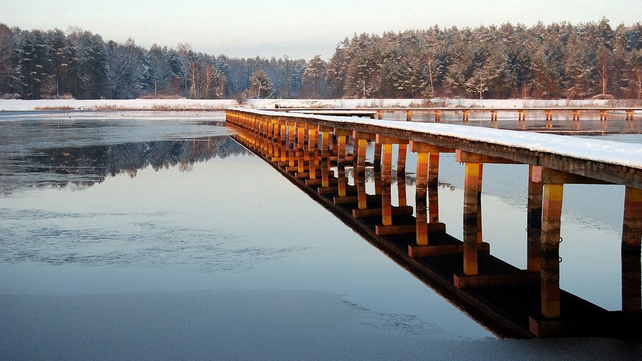 Wallpaper pier, bridge, path, frosts, wooden, ice