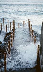 Preview wallpaper pier, bridge, surf, wave, sea