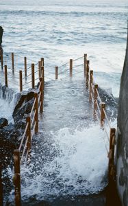 Preview wallpaper pier, bridge, surf, wave, sea