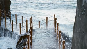 Preview wallpaper pier, bridge, surf, wave, sea