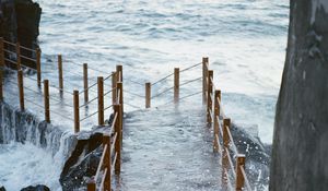 Preview wallpaper pier, bridge, surf, wave, sea