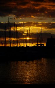 Preview wallpaper pier, building, boats, twilight, dark