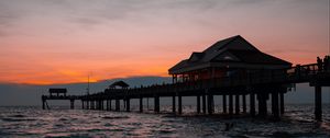 Preview wallpaper pier, building, sea, dusk