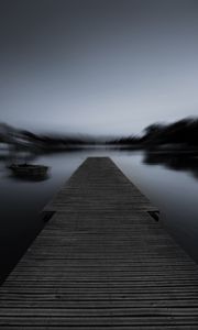 Preview wallpaper pier, bw, night, fog, blur