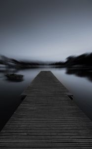 Preview wallpaper pier, bw, night, fog, blur