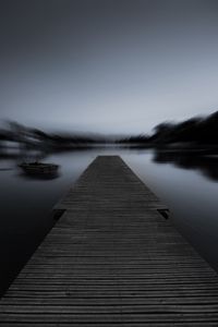 Preview wallpaper pier, bw, night, fog, blur