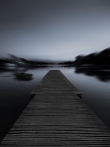 Preview wallpaper pier, bw, night, fog, blur