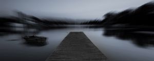 Preview wallpaper pier, bw, night, fog, blur