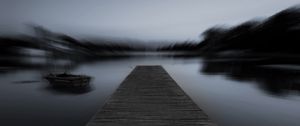 Preview wallpaper pier, bw, night, fog, blur