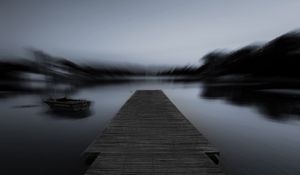 Preview wallpaper pier, bw, night, fog, blur