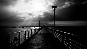 Preview wallpaper pier, bw, sea, saint-jean-cap-ferrat, france