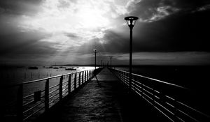 Preview wallpaper pier, bw, sea, saint-jean-cap-ferrat, france