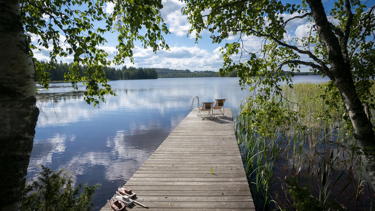 Wallpaper pier, chairs, lake, nature, landscape