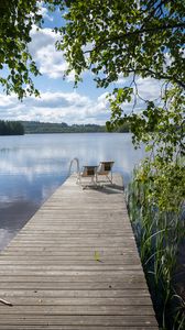 Preview wallpaper pier, chairs, lake, nature, landscape