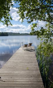 Preview wallpaper pier, chairs, lake, nature, landscape