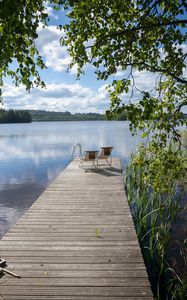 Preview wallpaper pier, chairs, lake, nature, landscape