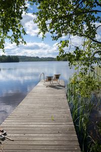 Preview wallpaper pier, chairs, lake, nature, landscape