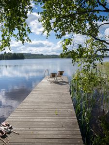 Preview wallpaper pier, chairs, lake, nature, landscape