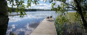 Preview wallpaper pier, chairs, lake, nature, landscape