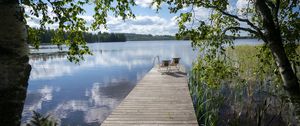 Preview wallpaper pier, chairs, lake, nature, landscape