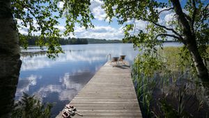 Preview wallpaper pier, chairs, lake, nature, landscape