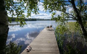 Preview wallpaper pier, chairs, lake, nature, landscape