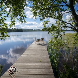 Preview wallpaper pier, chairs, lake, nature, landscape