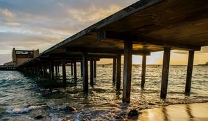 Preview wallpaper pier, coast, beach, sea, water