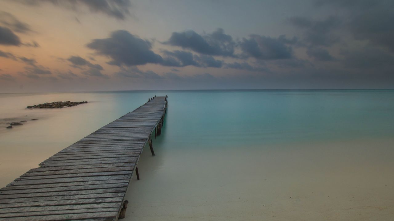 Wallpaper pier, coast, sand, horizon, clouds